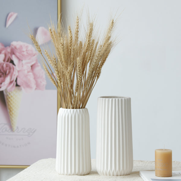 Modern Ribbed White Ceramic Vase - Staunton and Henry