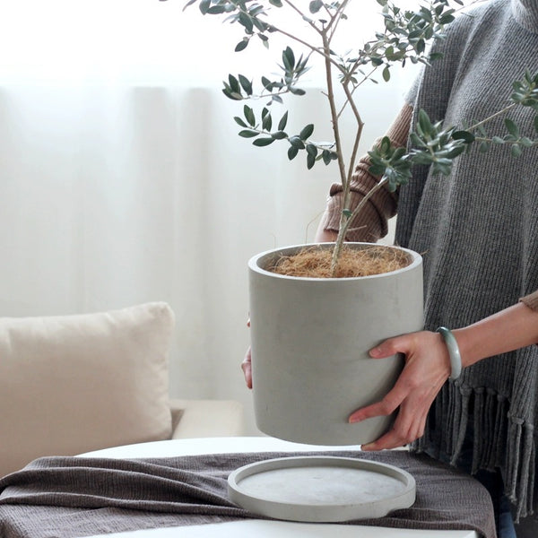 Modern Concrete Plant Pot With Wood Stand - Staunton and Henry