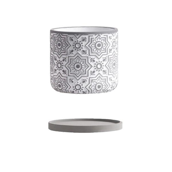 Grey & White Moroccan Tile Plant Pot - Staunton and Henry