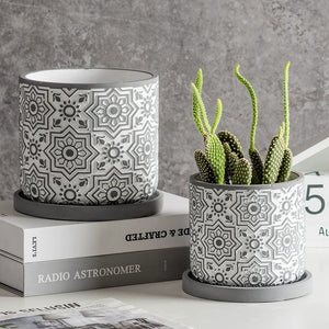 Grey & White Moroccan Tile Plant Pot - Staunton and Henry