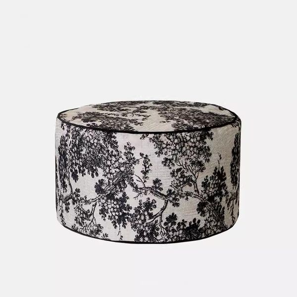 Kuro Black and Gray Embroidered Pouf - Staunton and Henry