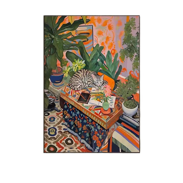 Bohemian Sleeping Cat Illustration Wall Art with Frame - Staunton and Henry