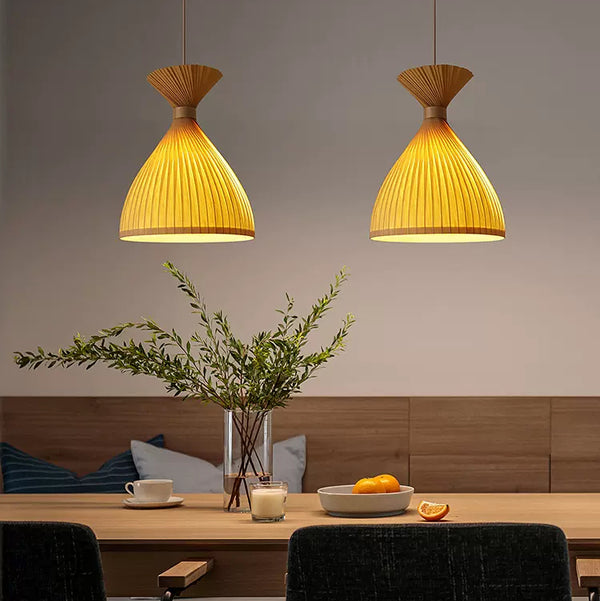 Oriental Wood Veneer Dining Room Pendant Light - Staunton and Henry