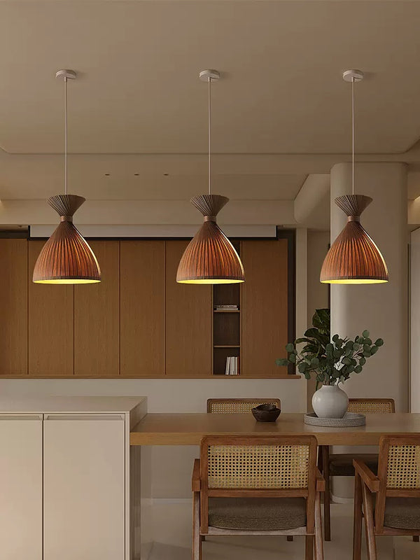 Oriental Wood Veneer Dining Room Pendant Light - Staunton and Henry