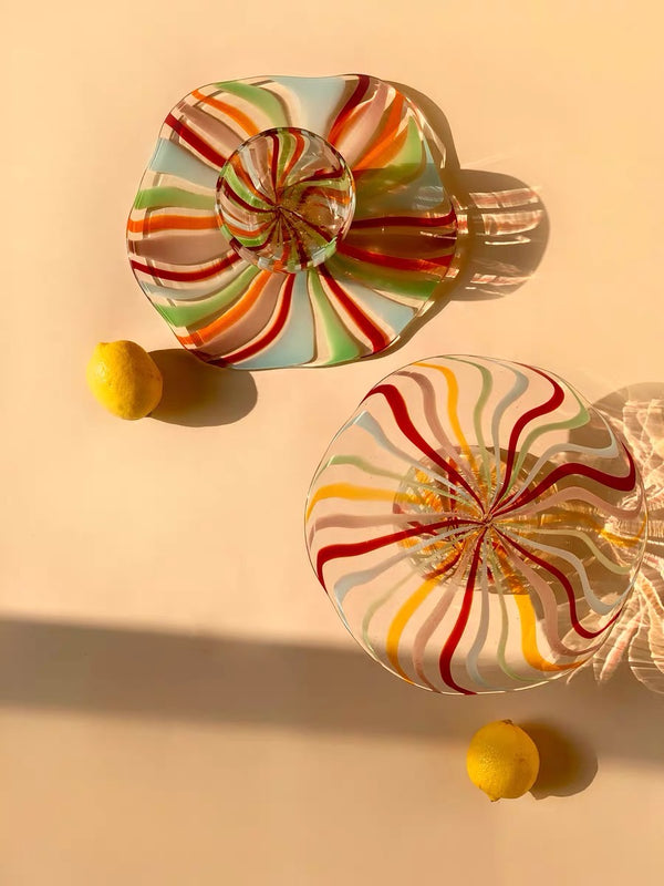Rainbow Striped Glass Cake Stand - Staunton and Henry