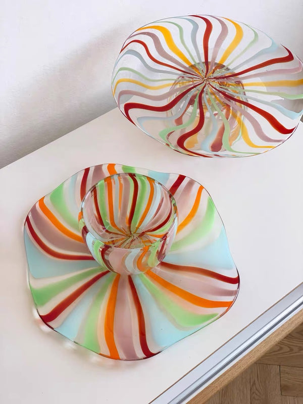 Rainbow Striped Glass Cake Stand - Staunton and Henry