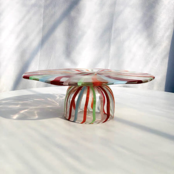 Rainbow Striped Glass Cake Stand - Staunton and Henry