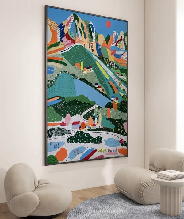 Mountain Village Colorful Print Wall Art with Frame - Staunton and Henry
