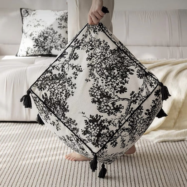 Kuro Black and Gray Embroidered Pouf - Staunton and Henry