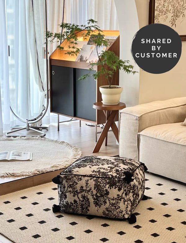 Kuro Black and Gray Embroidered Pouf - Staunton and Henry