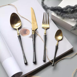 Retro Gold Stainless Steel Cutlery Set with Black Handles - Staunton and Henry