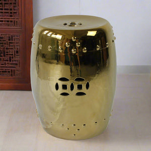 Gold Chinese Ceramic Drum Stool - Staunton and Henry