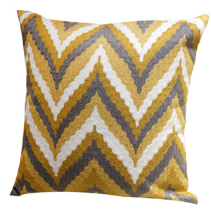 Embroidered Yellow and Grey Throw Cushion - Staunton and Henry