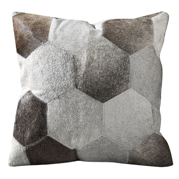 Geometric Grey Patchwork Hide Throw Cushion - Staunton and Henry