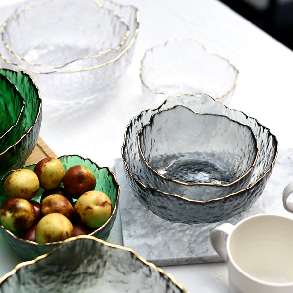 Vintage Dimpled Glass Bowl with Gold Trim - Staunton and Henry