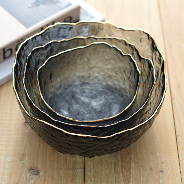 Vintage Dimpled Glass Bowl with Gold Trim - Staunton and Henry