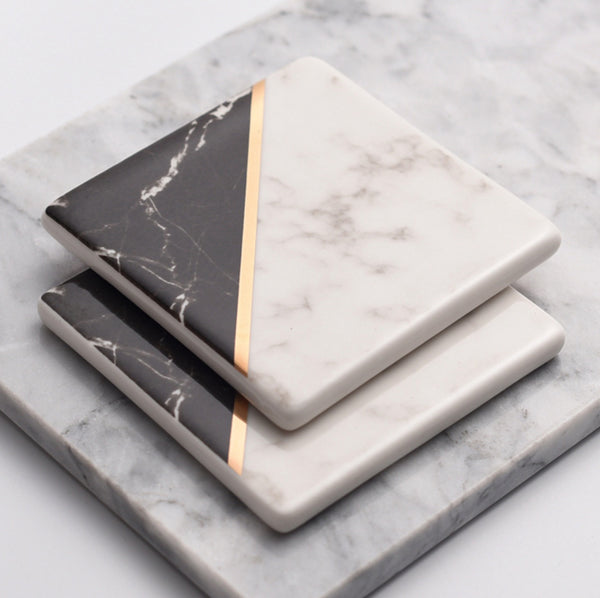 Black and White Marble Pattern Coasters - Set of 4 - Staunton and Henry