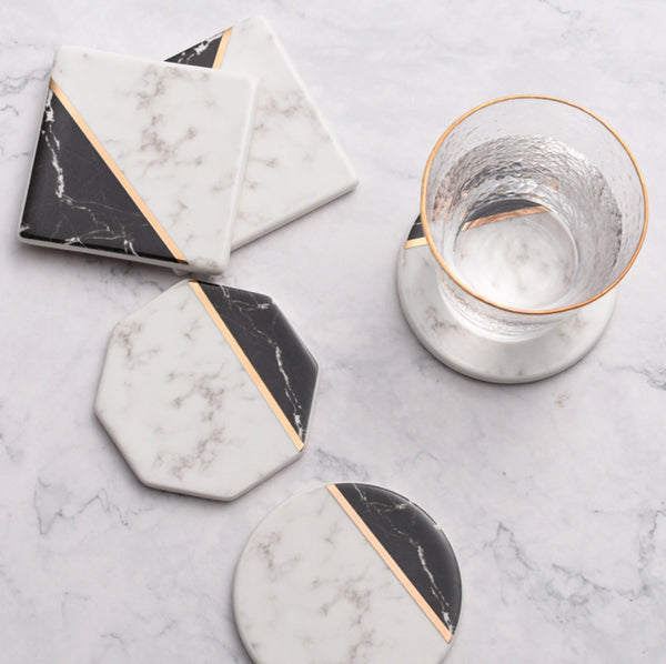 Black and White Marble Pattern Coasters - Set of 4 - Staunton and Henry