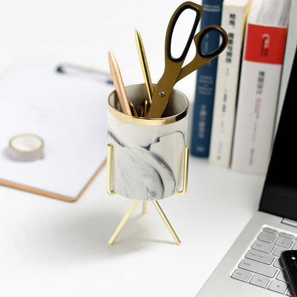 Mini Marble Pattern Planter with Gold Stand - Staunton and Henry
