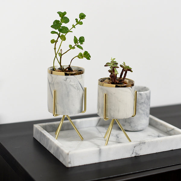 Mini Marble Pattern Planter with Gold Stand - Staunton and Henry