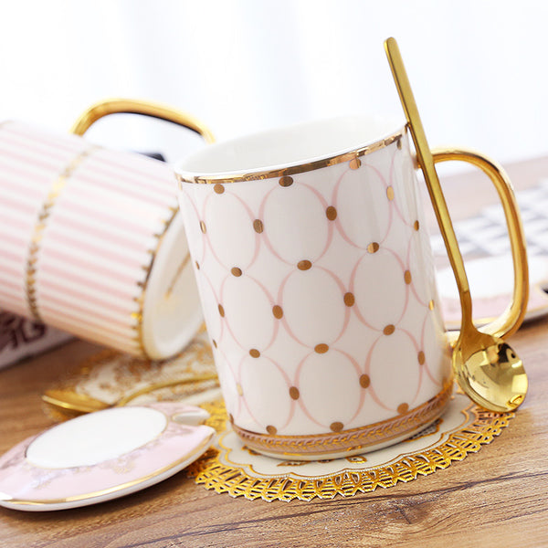 Gatsby Elegant Modern Coffee Mugs - With Gold Spoon - Staunton and Henry