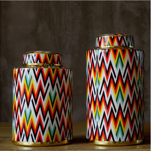 Colourful Chevron Pattern Urn Vases - Staunton and Henry