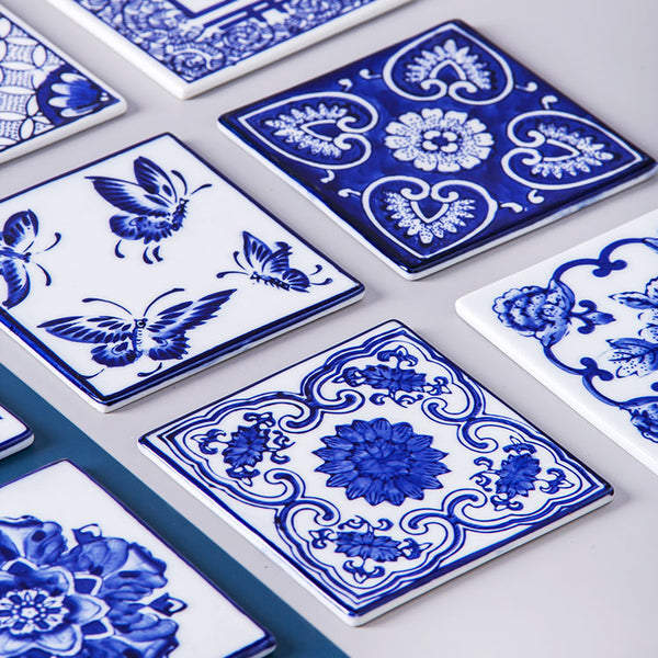 Chinese Blue and White Ceramic Coasters - Mixed Set of 6 - Staunton and Henry