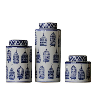 Modern Oriental Blue and White Ceramic Container - Staunton and Henry