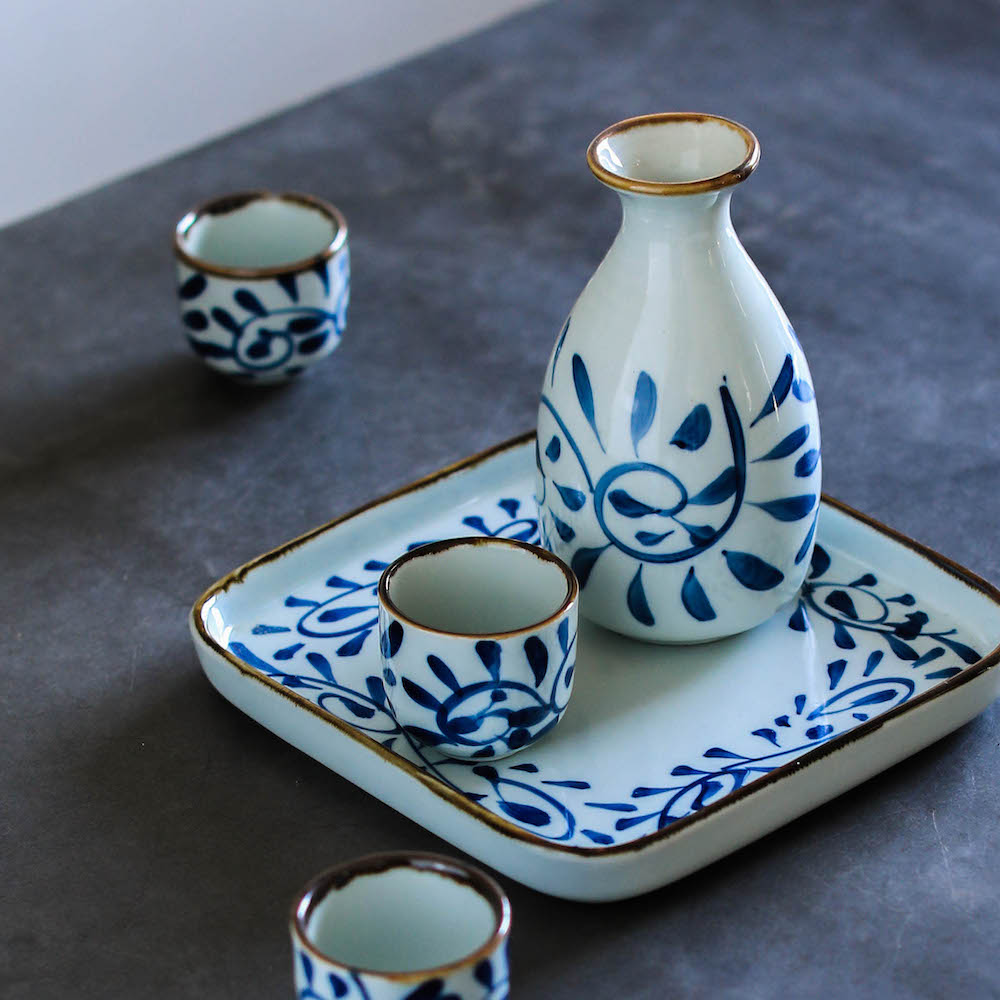 Tunis White and Blue Ceramic Salt and Pepper Shaker Set