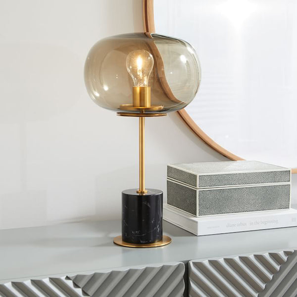 Modern White Marble Table Lamp With Gold Trim - Staunton and Henry