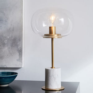 Modern White Marble Table Lamp With Gold Trim - Staunton and Henry