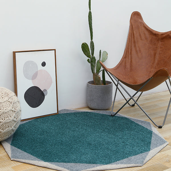 Geometric Round Teal and Grey Rug - Staunton and Henry