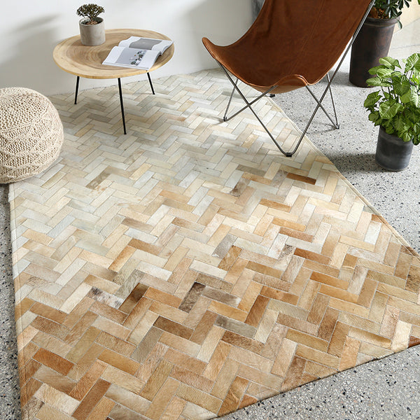 Cream and Fawn Chevron Patchwork Hide Rug - Staunton and Henry