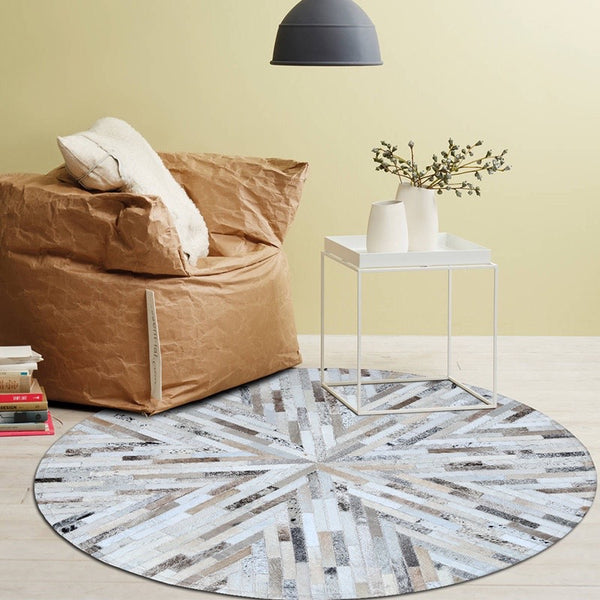 Beige and Cream Round Patchwork Hide Rug - Staunton and Henry