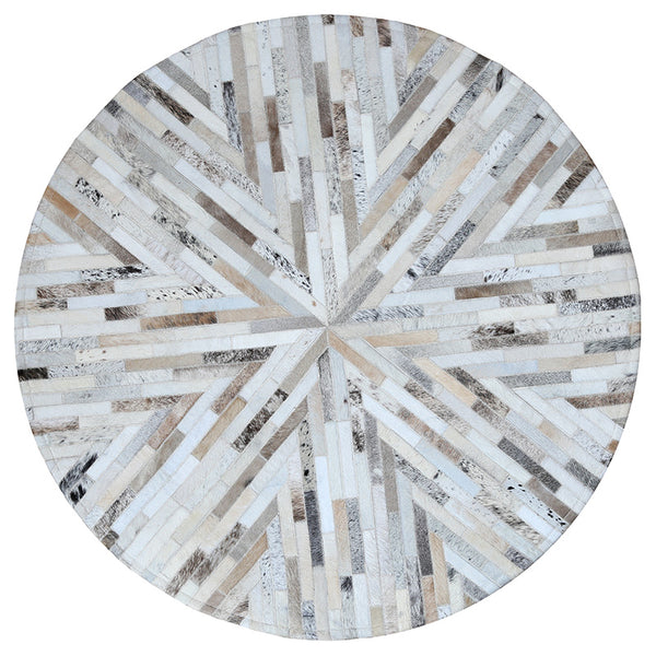 Beige and Cream Round Patchwork Hide Rug - Staunton and Henry