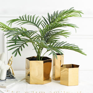 Modern Geometric Brass Plant Pot - Staunton and Henry
