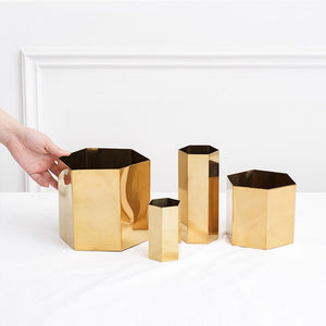 Modern Geometric Brass Plant Pot - Staunton and Henry