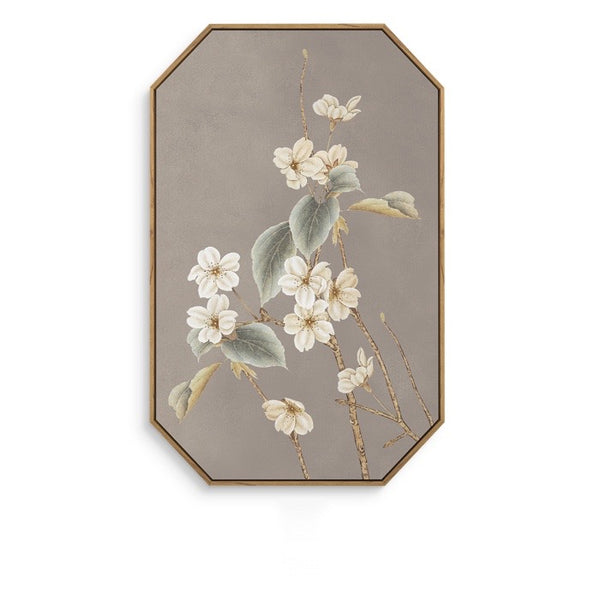 Wide Floral Oriental Wall Art With Wood Frame - Staunton and Henry