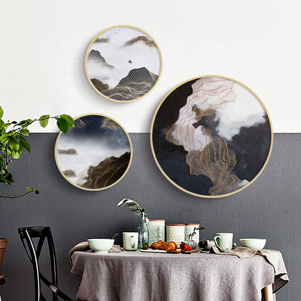 Modern Round Oriental Wall Art With Wood Frame - Staunton and Henry