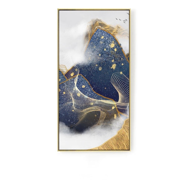 Blue and Yellow Abstract Vertical Wall Art With Frame - Staunton and Henry