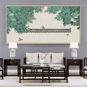 Pagoda Birds Oriental Wall Art With Frame - Staunton and Henry