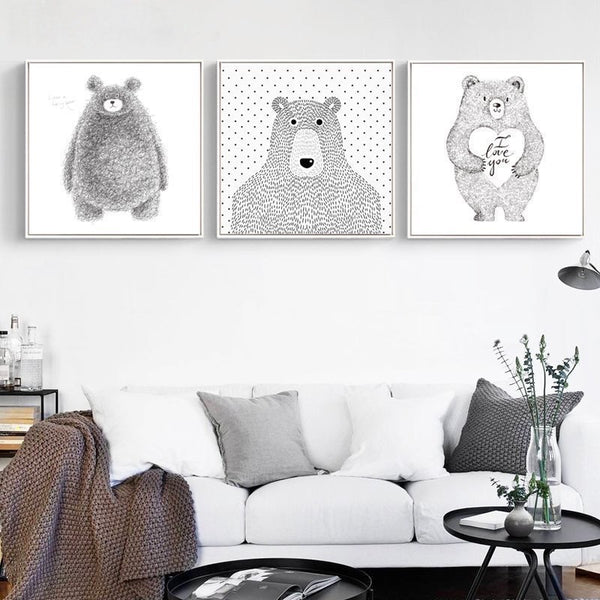 Black and White Bear Wall Art With Frame - Staunton and Henry