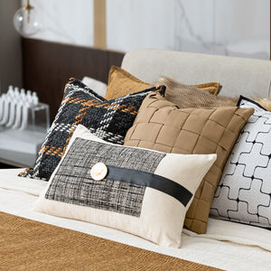 Cream And Brown Tartan Pattern Bed Cushion Set - Staunton and Henry