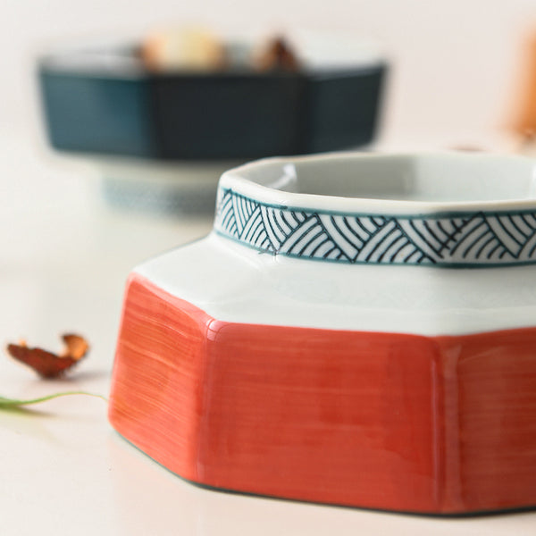 Ako Blue and Red Japanese Octagonal Serving Bowls - Staunton and Henry