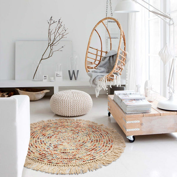 Round Multicolored Jute and Wool Rug - Staunton and Henry