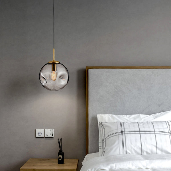 Modern Brass Pendant With Dimpled Glass Shade - Staunton and Henry