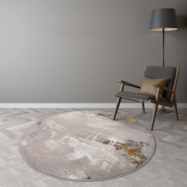 Abstract Gold and Grey Round Rug - Staunton and Henry