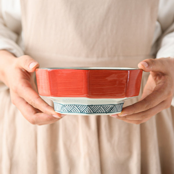 Ako Blue and Red Japanese Octagonal Serving Bowls - Staunton and Henry