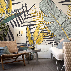 Yellow and Blue Palms Wallpaper - Staunton and Henry