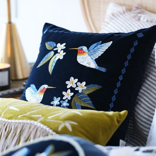 Retro Embroidered Hummingbird Decorative Cushion - Staunton and Henry